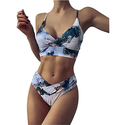 Bikini de cintura alta 2021 Mujer Bikini de moda de verano Mujeres Push Up Bikini de corte alto Conjunto Traje de baño de dos piezas de color agua (Co en oferta