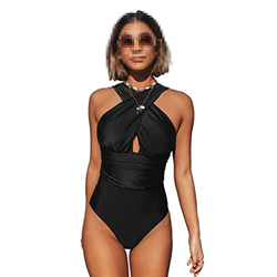 FMOPQ Traje de baño de una Pieza Negro Traje de baño Halter con Recorte Liso para Mujer Traje de baño Sexy de Playa Trajes de baño (Color : Black, Siz en oferta