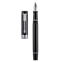 Jinhao 100 Mini Classic Pluma Estilográfica de Celuloide Negro, Punta Mediana con Convertidor y Estuche de Metal características