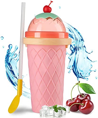 New Slushie Maker Cup, DIY Magic Quick Frozen Smoothies Cup, Milk Shake Ice Cream Maker, sin BPA, Adecuado para familias, Fiestas de cumpleaños,Rosado