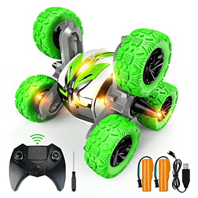 Sminder Coche teledirigido Seis Ruedas 360 ° Doble Giro Lateral 2.4GHz RC Radio Control de Alta Velocidad 6WD Coche de Acrobacias con Dos baterías Rec