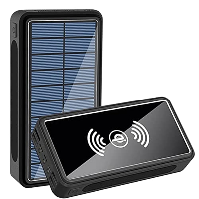 LCYFBE Cargador Solar 30000mAh Batería Externa Inalámbrica Power Bank USB C Carga Rápida Cargador Portátil Movil con 5 Salidas y Linterna LED para Tel