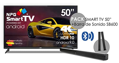 NPG Smart TV S530L50UQ Android 9.0 + Barra de Sonido SB600 Bluetooth. Control Smart QWERTY Motion