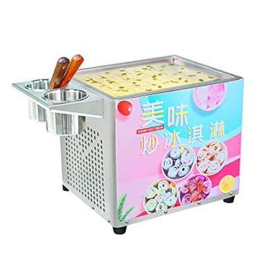 Fabricante de Rollos de Hielo Comercial, máquina eléctrica de Yogur Frito Máquina de Rollos de Helado Frito 220W, 35 * 25CM con Bandeja Cuadrada de Ac