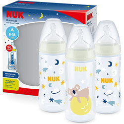 NUK First Choice+ set de biberones de noche, 6-18 meses, Brillan en la oscuridad, Control de temperatura, Válvula anticólico, 300 ml, Sin BPA, Tetina  precio