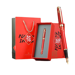 LUKERY Pluma estilográfica para escribir Pluma estilográfica roja Diseño clásico Estilo chino Caligrafía Pluma fina 0.5mm Bonitas plumas escritura Dib en oferta