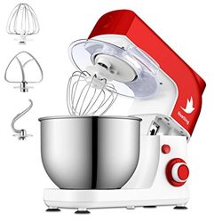 Nestling Robot de cocina de 800W, amasadora de 5 litros con cuenco de acero inoxidable, varillas, gancho para amasar, batidor, protección contra salpi en oferta