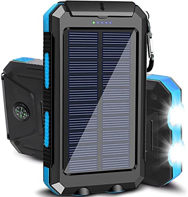 Banco De Energía Solar De 20000mah, Gran Capacidad con Linternas Led Batería Externa De Viaje Al Aire Libre para Cargador PortáTil De TeléFono MóVil B