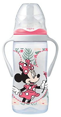 Tigex Biberón de 3 velocidades con asas extraíbles, +6 meses, 300 ml, tetina de silicona, anticólicos, libre de BPA, Disney Minnie Mouse, rosa