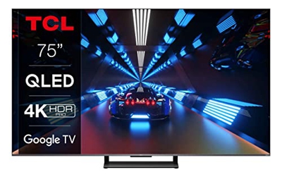 TCL QLED 75C739 - Smart TV 75" con 4K HDR Pro, Google TV con Sonido Onkyo, 144Hz Motion Clarity, Google Assistant Incorporado & Compatible con Alexa