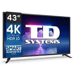 Smart TV 43 Pulgadas 4K HDR10 - Televisores 3 años de garantía, Android 9.0 (AOSP), 3X HDMI, 2X USB - TD Systems K43DLG12US en oferta