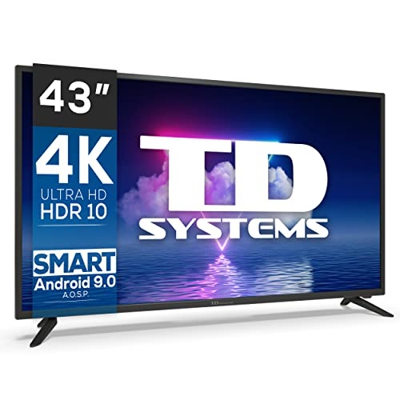 Smart TV 43 Pulgadas 4K HDR10 - Televisores 3 años de garantía, Android 9.0 (AOSP), 3X HDMI, 2X USB - TD Systems K43DLG12US