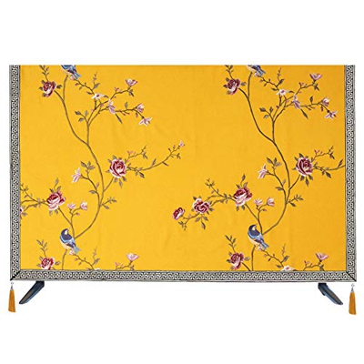 Wall-Mounted Chinese Style Fabric TV Cover 55 Inch LCD TV Cover Cover Washable(Size: 50 in Color: Gules) (Yellow 40 in)