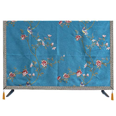 Wall-Mounted Chinese Style Fabric TV Cover 55 Inch LCD TV Cover Cover Washable(Size: 50 in Color: Gules) (Lake Blue 30 in)