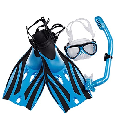 QHYXT Máscara de Buceo Gafas de esnórquel Gafas antivaho Juego de Aletas de Buceo Equipo de natación Seguro Profesional (Azul M)