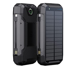 Cargador Solar Power Bank, 20000mAh 30000mAh con Cable Type-C/iOS 2 Salidas USB 2 Puertos De Entrada Brújula LED Incorporada (Color : Black, Size : 20 características