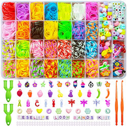 Teselife 1800+ Pulseras Gomas, 28 Colores Gomas para Hacer Pulseras, 204 Accesorios para Tejer Artesanías de Bricolaje para Niños Anillos y Collares G precio