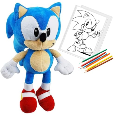 Sonic - Peluche Sonic Muñeco Sonic. Sonic Juguete, Peluche. Personajes Amy Rose, Silver y Shadow. Sonic Peluche + Pegatina Coloreable. (Sonic)