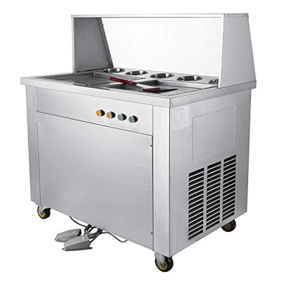 Fried Ice Cream Machine Double Pan Fried Ice Cream Maker Machine Stainless Steel 1060W with 5 Buckets Yogurt for Bars Cafes Hotel