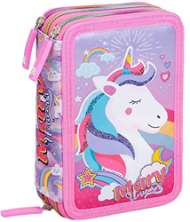 Julian Ross Unicornio Mary Estuche Triple Relleno, Plumier Triple, 44 Accesorios Escolares, 20 centímetros en oferta