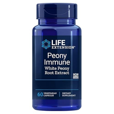 Life Extension Peony Immune, Extracto de Raíz de Peonía, 600mg, 60 Cápsulas Veganas, Probado en Laboratorio, Sin Gluten, Vegetariano, Sin Soja, No GMO