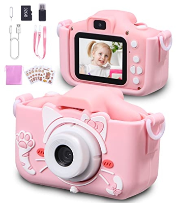 Fotos Digital para Niños,Cámara Fotos Infantil con 32GB TF Tarjeta Pantalla de Protección Ocular IPS de 1080P 2,0" HD Selfie Video Cámara Fotos Niños 