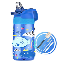 FJbottle Botella Agua Plastico para Niños y Niñas Sin BPA Tritan Reutilizable, Sin Fugas, 450ml Botella de Agua con Pajita para Infantil, Escuela características