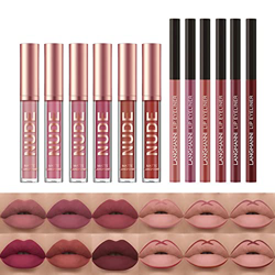 Juego de Brillo de Labios, 6 Colores Lápices Labiales Líquido Pintalabios Mate con 6 Delineadores de Labios, Impermeable Larga Duradero Taza Antiadher precio