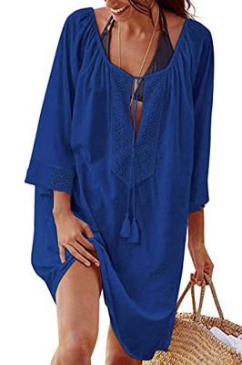 heekpek Pareos Playa Mujer Falda de Playa de Bikini de Verano Pareos Mujer Playa Traje de Baño Sexy Bikini Cover Up Vestidos Playa Vestido Dress (Azul