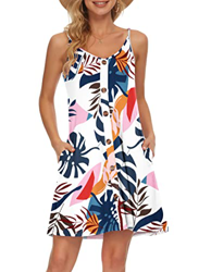 AUSELILY Mujer Vestidos de Verano con Tirantes Finos Ropa de Playa Cubre Ups con Botón Decorativo Cuello en V Vestido Informal con Bolsillos(Plátano A en oferta