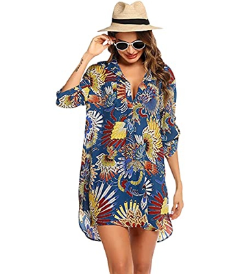 Vestido Playa Leopardo Mujer Cuello V Corto Cover Up Beach Blusa Vestidos Camisa Playas Cortos Tie Dye Túnica Playa Mujer Cover-Up Talla Grande Tallas