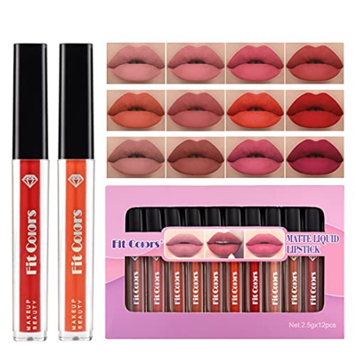 Labiales Mate Larga Duracion, FantasyDay Pintalabios Permanente Líquido Brillo de Labios Set - Lipgloss Hidratante Lapiz de Labios Lipstick kit Maquil