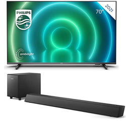 Philips 70PUS7906/12 Android TV LED 70 Pulgadas, Smart TV 4K con Ambilight + Barra de Sonido B5305/12 con Subwoofer Inalámbrico, 2.1 Canales, 70 W, Bl características