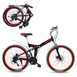 Bicicleta plegable Frenos de disco dual 21 velocidades Bicicletas de montaña Bicicleta plegable 24/26 pulgadas Bicicletas plegables (color: rojo, tama en oferta