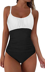 NLAND Traje de Baño de una Pieza para Mujer Correas Espaguetis Mujer Pliegues Bañador Bikini Retro(Blanco+Negro,L) características