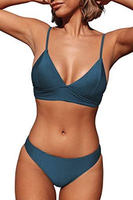 CUPSHE Conjunto de Bikini Top Triangular Lace Up Traje de Baño de Dos Piezas, S