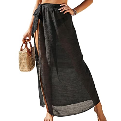 TBSCWYF Mujer Traje de Baño de Playa para Bikini Bañador de Gasa Sarong Coverups Semi Transparente Pareo Bufanda Wrap Falda Corta con Borlas Fringe Sw