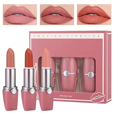 Botiniv Juego de pintalabios Mate | Juego de 3 pintalabios Mate Resistente al Agua de Larga duración | All Season Lip Makeup Set de Regalo para niñas 