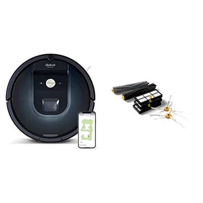 Robot Aspirador Wi-Fi iRobot Roomba 981 - 2 cepillos Goma multisuperficie - Mascotas -Recarga y reanuda -Sugerencias Personalizadas,Azul & Piezas auté