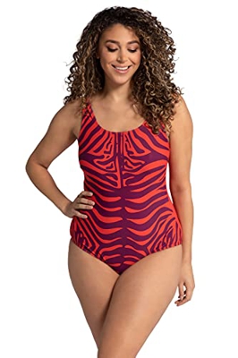 Ulla Popken Badeanzug Crazy Zebra Traje de baño de una Sola Pieza, Rosa, 54 para Mujer