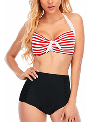 Sixyotie Conjunto de bikini a rayas para mujer, traje de baño de dos piezas, traje de baño, Stripered, L en oferta