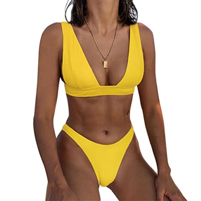 CheChury Mujer Triángulo Conjunto de Bikini Sexy Push Up Acolchado Traje de Baño de Dos Piezas Sólido Corte Alto Bikinis Brasileños para Playa