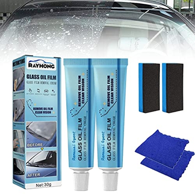 Gofinoday Car Glass Oil Film Cleaner,Car Glass Oil Film Remover,Glass Oil Film Remover,Glass Film Removal Cream (2 Set)