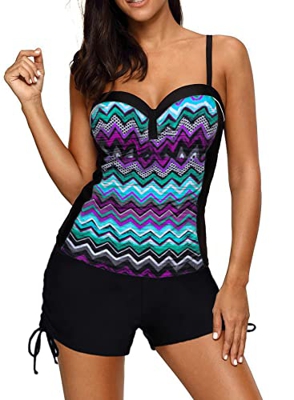 Reukree Conjunto de Tankini para Mujer Compuesto por Top de Tirantes y Shorts de baño, Traje de baño de Dos Piezas para la Playa con Almohadillas, Tir