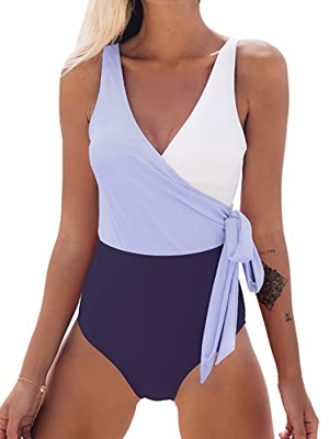 CUPSHE Bañador para Mujer Color Block con Lazo Traje de Baño de Una Pieza, XL