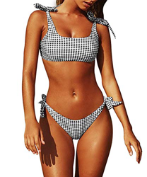 Traje de baño de Dos Piezas para Mujer Sexy Bikini Push up Plaid Bowknot Traje de baño Ropa de Playa Bikini Set Traje de baño en oferta