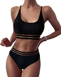 Bikini para Mujer Push Up Conjunto de Bikini de Cintura Alta para Mujer Traje de Baño de Dos Piezas Traje de Baño de Nudo de Corbata de Guinga en oferta