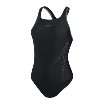 Speedo Bañador Hyperboom Placement Racerback One Piece Swimsuit, Negro/Gris, 28 (ES 34) Women's