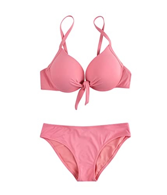 Mujeres de Dos Piezas Bañador Anudado con Lazo Conjuntos de Bikini con Relleno favorecedores S-XXL Traje de baño (L, 26591-Pink)