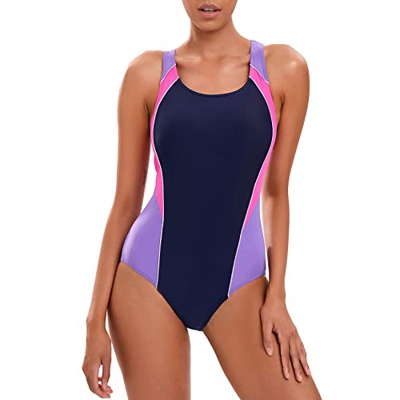 Veranobreeze Traje de baño Deportivo de una Pieza para Mujer Racerback Traje de baño Deportivo Negro para Mujer